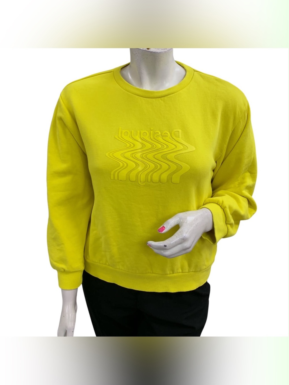 Desigual Yellow Embossed Wave Crewneck Sweatshirt Size 2X